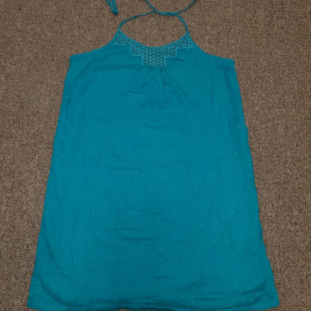 Old Navy Teal Crochet Neck Sleeveless Tunic Top Size S